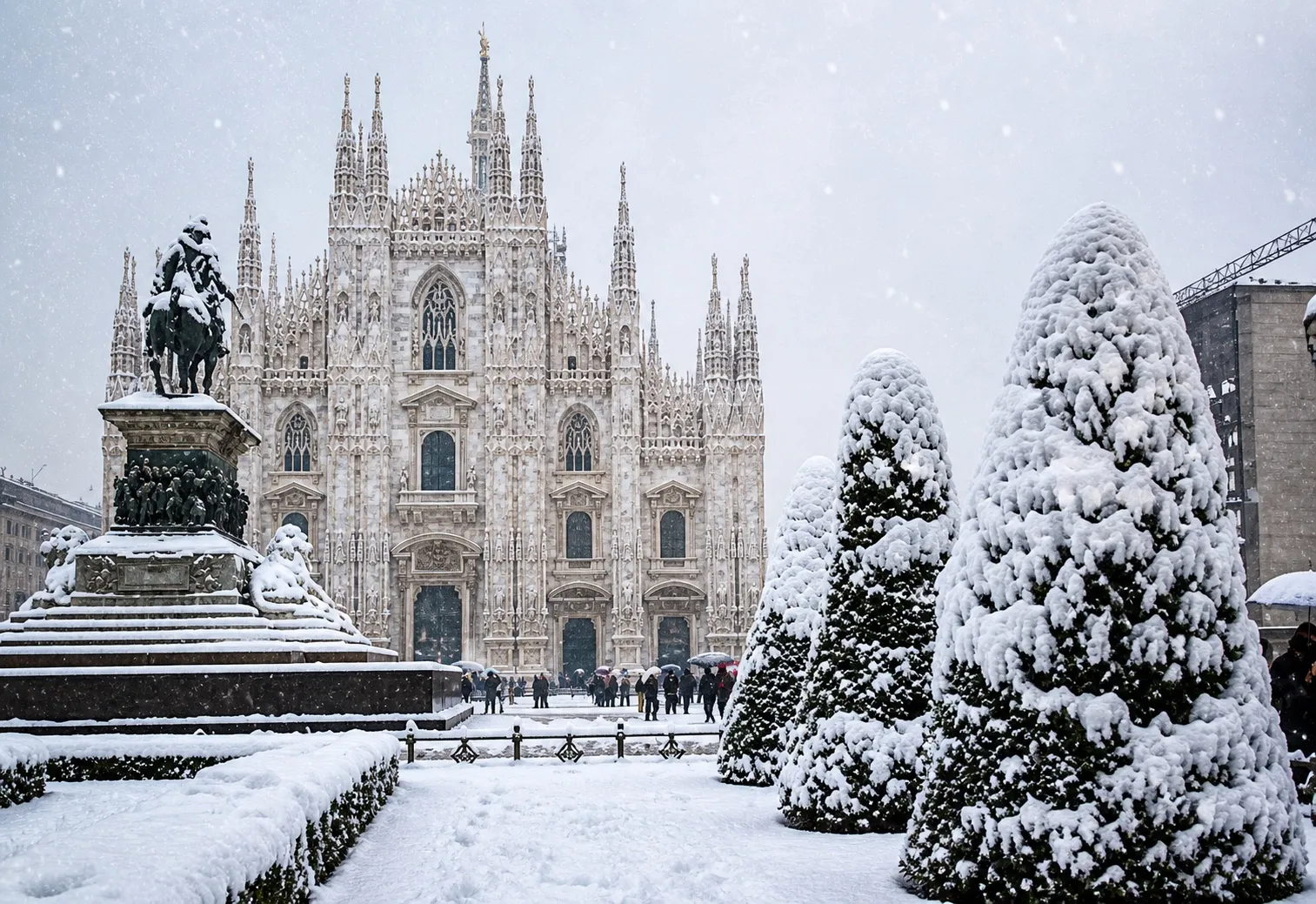 Milan Duomo square covered in snow